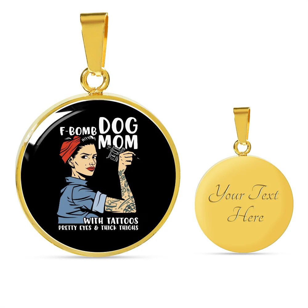 Tattoo Dog Mom Personalized Engraved Gold Circle Necklace Custom Name Date Gift